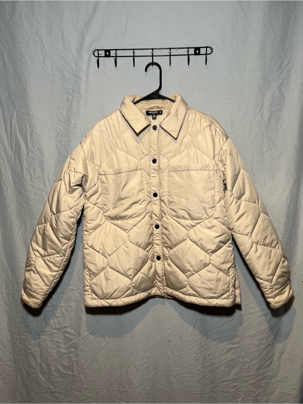 Missguided Quilted Button-Up Puffer Jacket in Cream